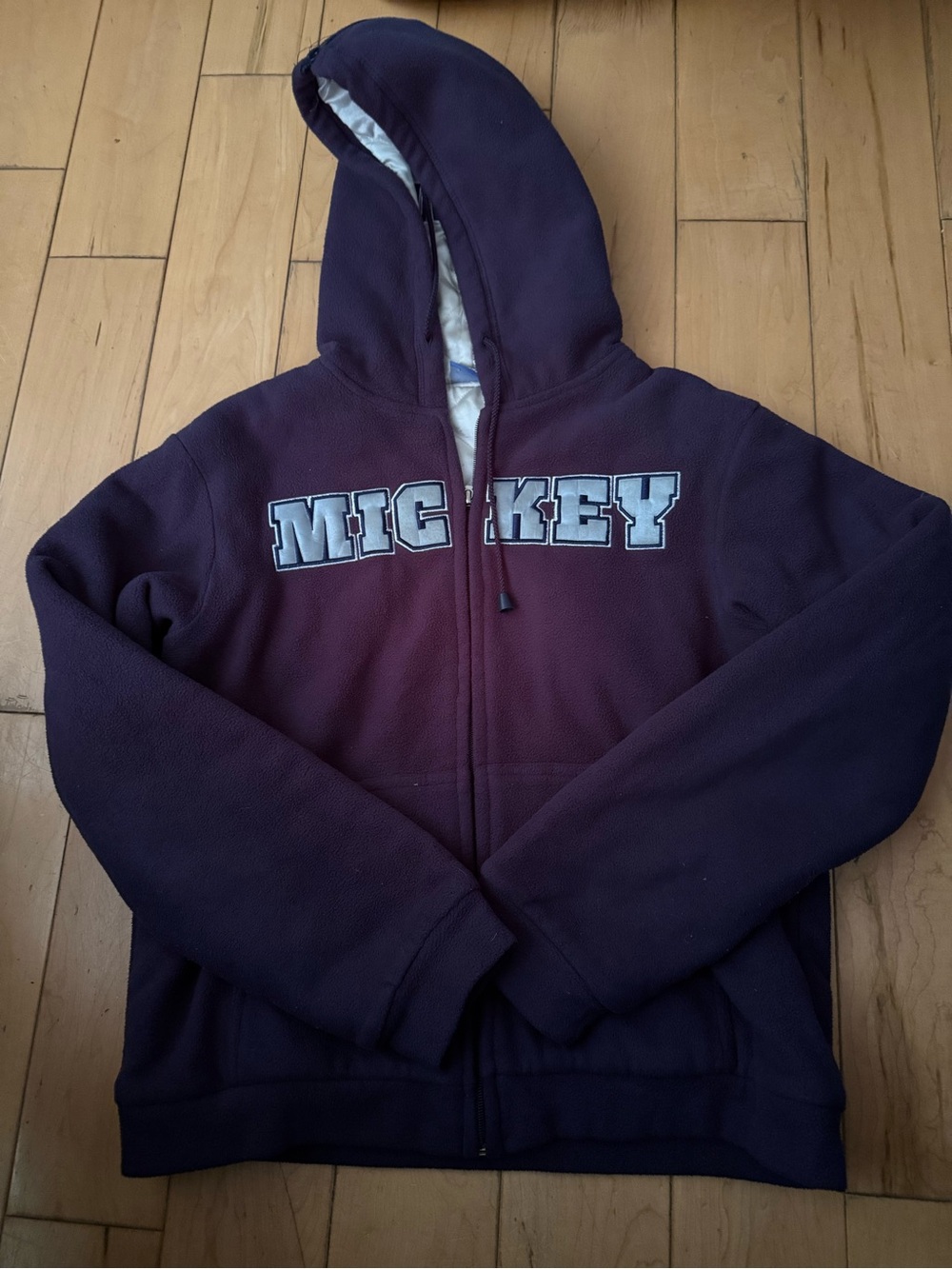 Disney Hooded Full-Zip Jacket in Deep Purple with White Lettering